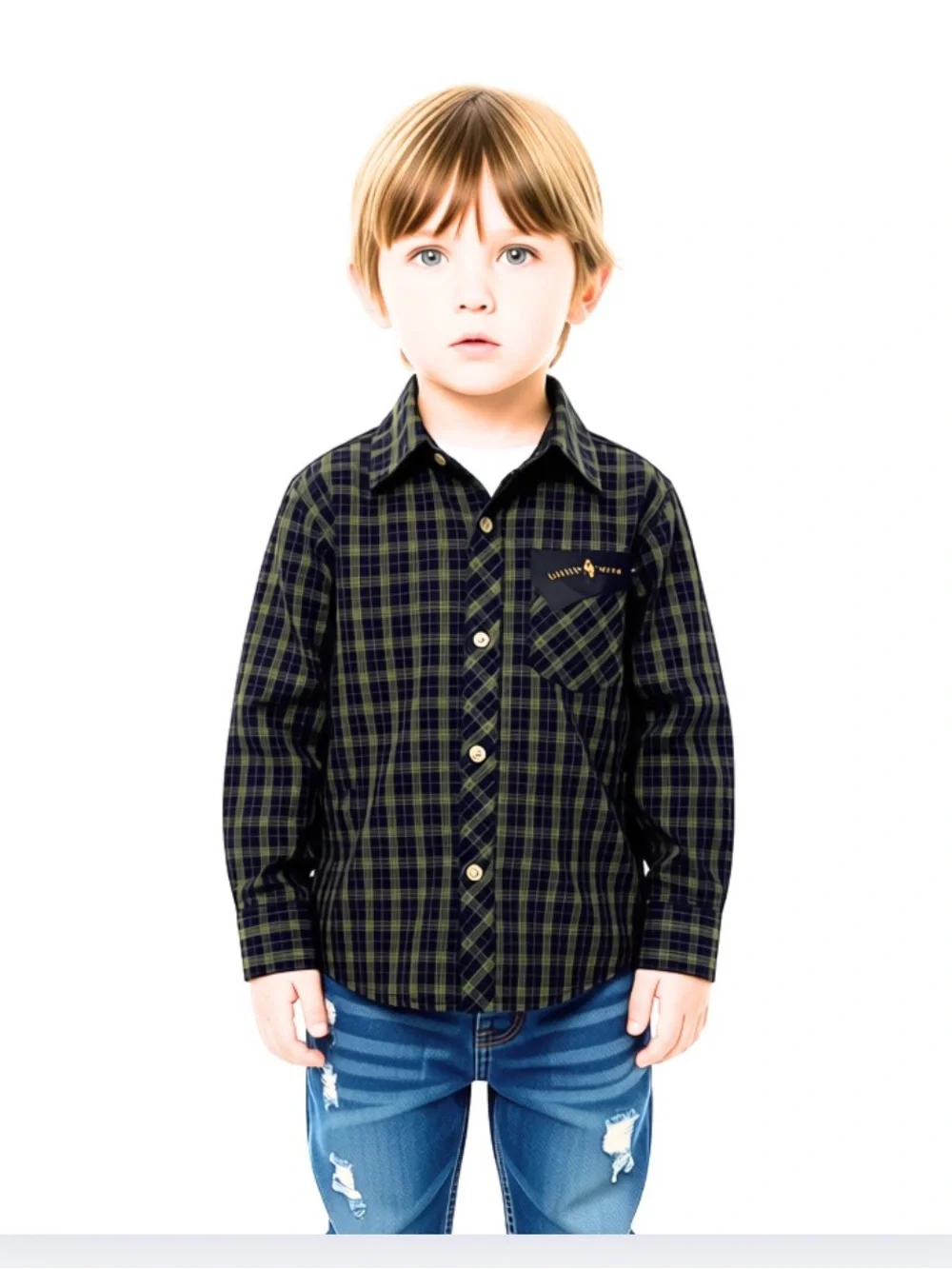 NWT! Ralph Lauren Navy & Green Plaid Button-Down Shirt